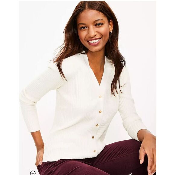 NWT LOFT Ribbed V-Neck Cardigan, $60 - Picture 1 of 5